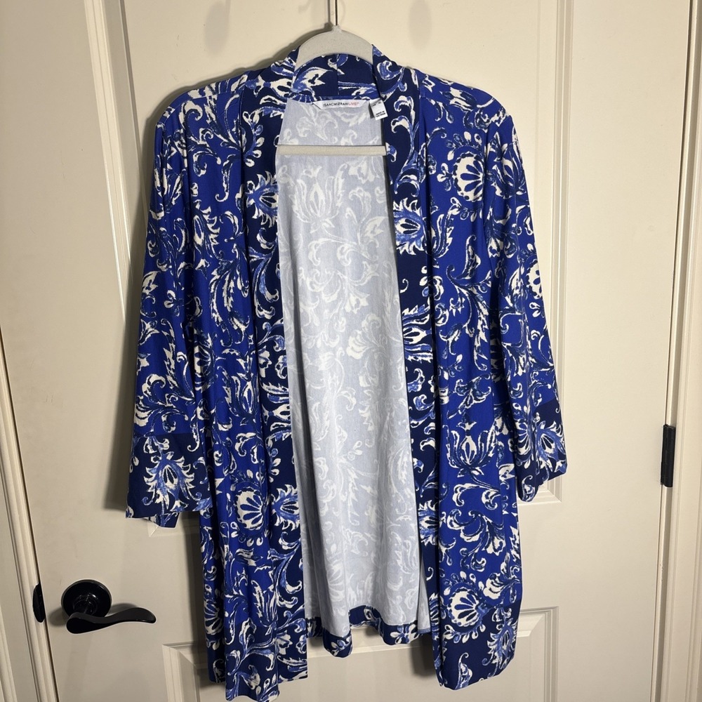 Isaac Mizrahi Live Women's Size XL Blue/Navy Open Front 3/4 Sleeve Cardigan